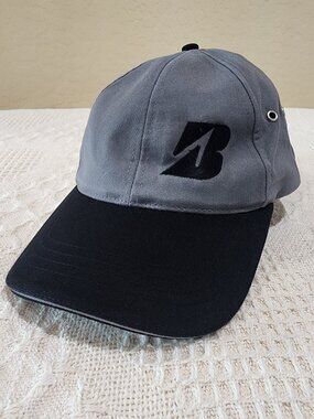 Bridgestone Golf Gray Black 6 Panel Head Shots Tuck Strap Baseball Cap Hat